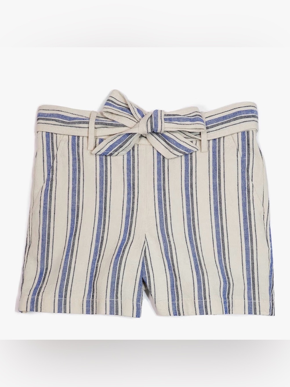 J CREW FACTORY STRPED BLUE WHITE AO865 LINEN BLEND 5” TIE FRONT PULL ON SHORTS - Picture 3 of 10